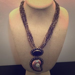 Sterling Silver Sea Shell & Amber Gem Necklace